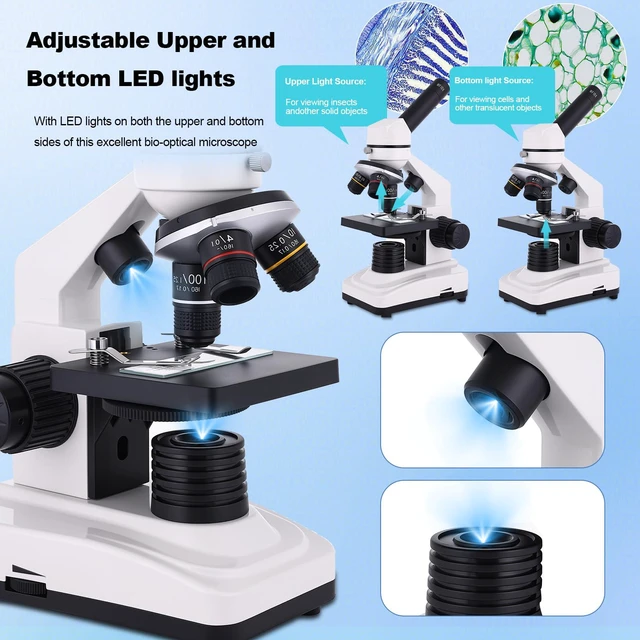 Alt view image 6 of 7 - Microscope for Adults & Kids, 40X-2500X High-Power Compound Microscope for Students, School Lab & Home Schooling,Equiped with Slides Set & Phone Holder (White)