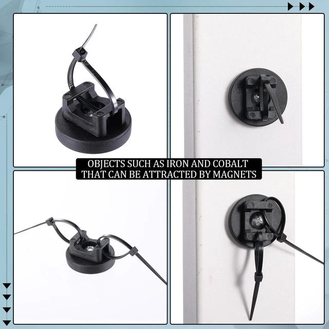 Alt view image 6 of 6 - 250 Pieces Magnetic Zip Tie Mount Cable Wire Management Base, 31 mm Heavy Duty Nylon Ties, Magnet Organizer for Outdoor Use, Multipurpose Wire Management, Metal Surface Mount System