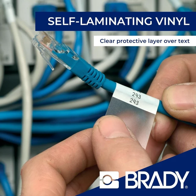 Alt view image 5 of 7 - Authentic (M5-32-427) Self-Laminating Vinyl Wrap Around Labels 1.5" H x 1.5" W Black on White, Clear, 180 Labels. for use with the BMP51 and M511 Label Printers