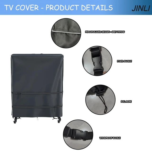 Alt view image 3 of 7 - 65-70 inch outdoor TV trolley cover, courtyard TV cover, Oxford fabric waterproof and dustproof, triple windproof design, compatible with rolling/mobile stand