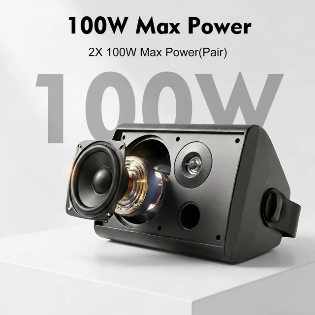 Alt view image 6 of 7 - 4 Inch 200W Indoor/Outdoor Bluetooth 5.1 Waterproof Wall-Mounted Speakers, Wireless Multi-Speaker Sync with IR Remote, for Patio, Garage, Home, Backyard(401BLE,Black,Pair)