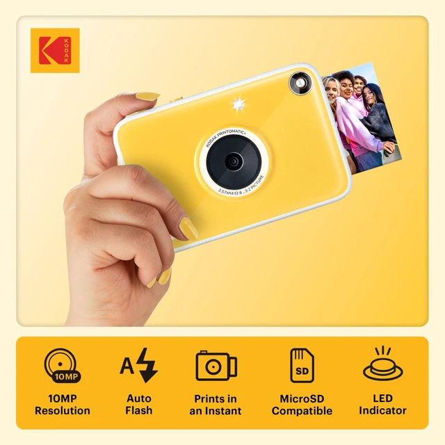 Alt view image 2 of 7 - Printomatic+ Instant Print Digital Camera (Yellow) 10MP Portable Camera with Interactive RGB LED Status Indicator, Prints Full-Color Photos on Zink 2x3 Sticky-Backed Photo Paper - Easy & Fun
