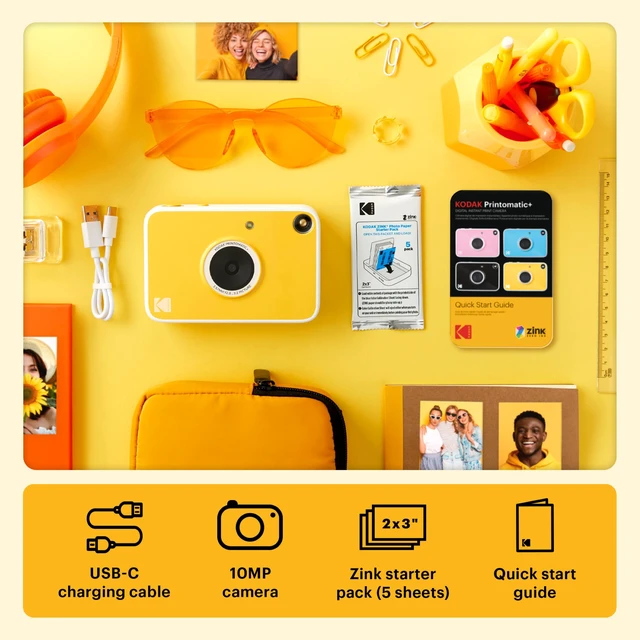 Alt view image 3 of 7 - Printomatic+ Instant Print Digital Camera (Yellow) 10MP Portable Camera with Interactive RGB LED Status Indicator, Prints Full-Color Photos on Zink 2x3 Sticky-Backed Photo Paper - Easy & Fun