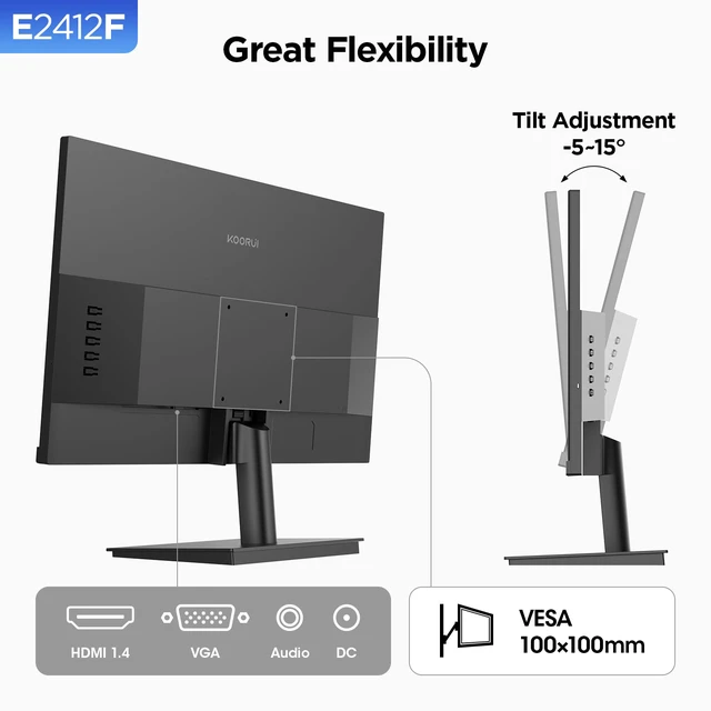 Alt view image 7 of 7 - 24" FHD 1080P 100Hz Computer Monitor, PC Gaming Screen VA Panel with Adaptive-Sync, TÜV Rheinland Certified Eye Care, VESA Mountable, Tilt, Black (2026)