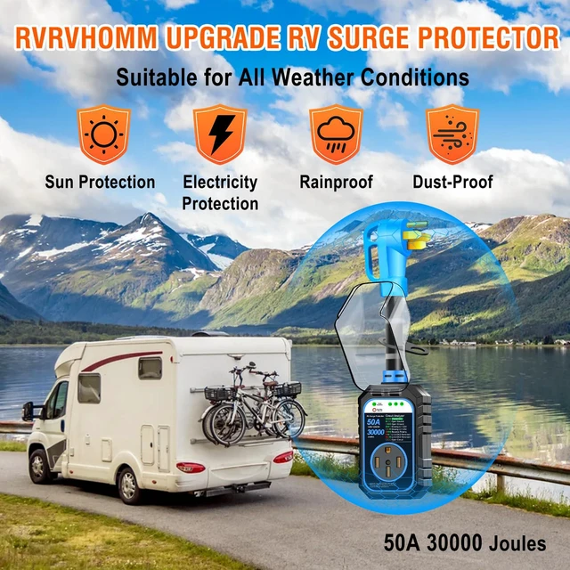 Alt view image 7 of 7 - 30000J 50Amp RV Surge Protector 50 Amp Flag Design - Upgraded Power Surges Voltage Protection Circuit Analyzer IP68 Waterproof Cover for 50A RVS Camper Trailer Must Haves (50Amp, Blue)