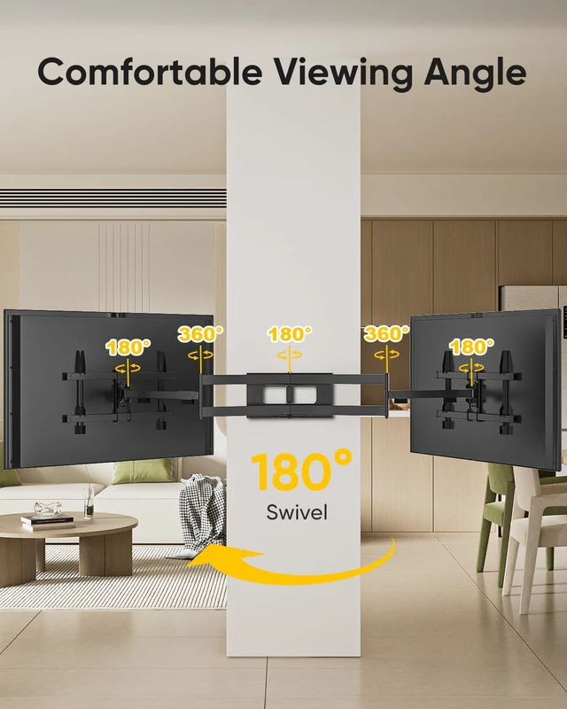 Alt view image 4 of 7 - Long Arm TV Wall Mount Full Motion TV Mount for 42-80" TVs Corner Wall Mount Bracket with 43" Extension, Swivel & Tilt, Fits Flat/Curved Screens, Holds 110 lbs, VESA 600x400mm