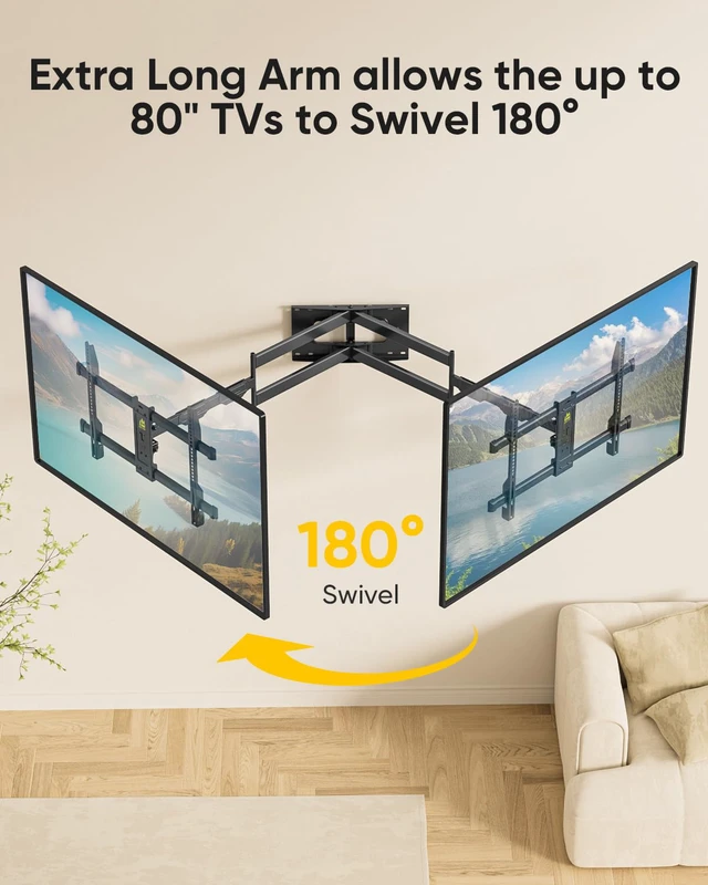 Alt view image 7 of 7 - Long Arm TV Wall Mount Full Motion TV Mount for 42-80" TVs Corner Wall Mount Bracket with 43" Extension, Swivel & Tilt, Fits Flat/Curved Screens, Holds 110 lbs, VESA 600x400mm