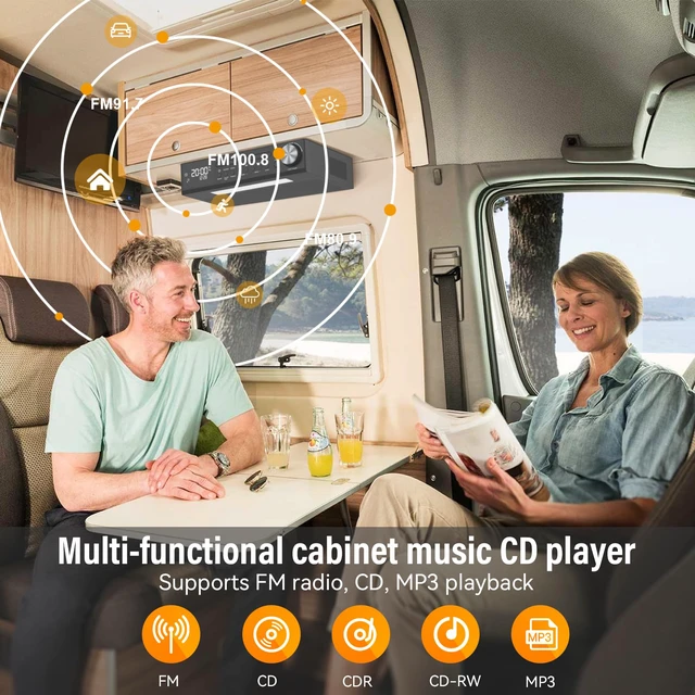 Alt view image 3 of 7 - Bluetooth CD Player,Under Cabinet Kitchen FM Radio CD Player,Dual HD Speakers,Wireless Music System with LED Light,Remote Control,Kitchen Timer,Dual Alarm Clock Black