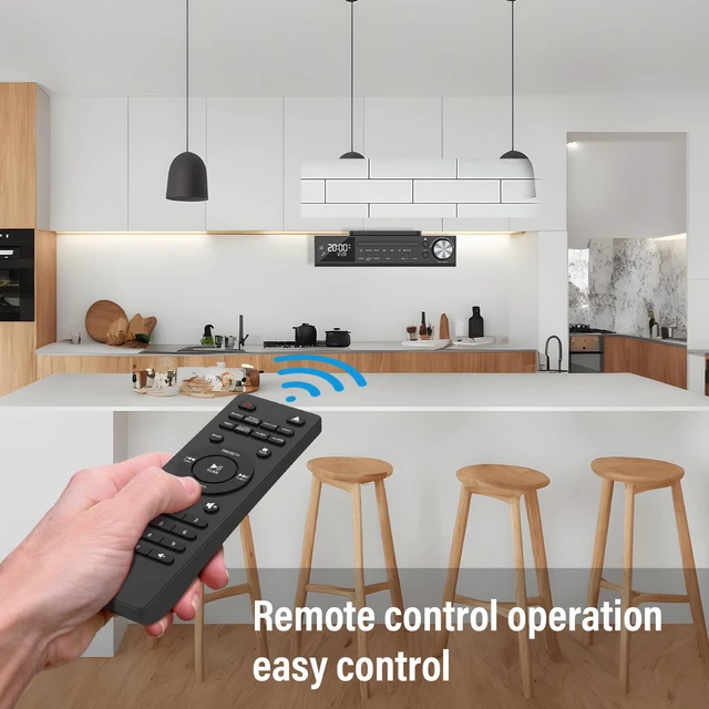 Alt view image 5 of 7 - Bluetooth CD Player,Under Cabinet Kitchen FM Radio CD Player,Dual HD Speakers,Wireless Music System with LED Light,Remote Control,Kitchen Timer,Dual Alarm Clock Black
