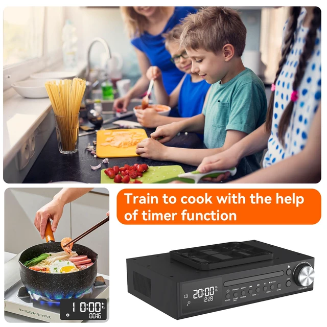 Alt view image 6 of 7 - Bluetooth CD Player,Under Cabinet Kitchen FM Radio CD Player,Dual HD Speakers,Wireless Music System with LED Light,Remote Control,Kitchen Timer,Dual Alarm Clock Black