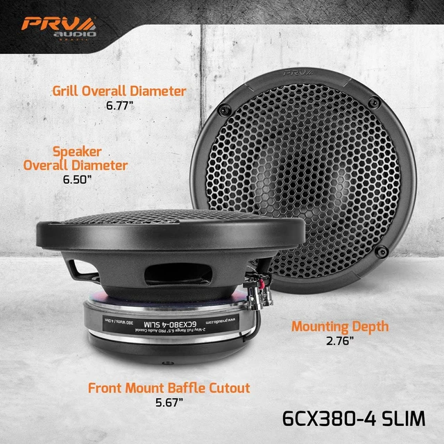 Alt view image 5 of 7 - 6.5" Shallow Coaxial Car Audio Speaker 6CX380-4 Slim Loudspeaker with Built-in Tweeter Driver and Grill Included 380 Watts 4 Ohm (Single)
