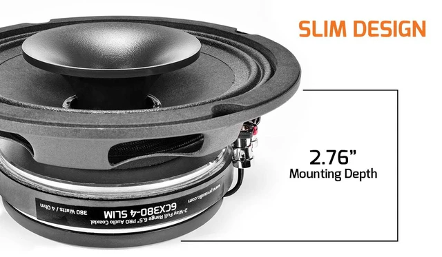 Alt view image 7 of 7 - 6.5" Shallow Coaxial Car Audio Speaker 6CX380-4 Slim Loudspeaker with Built-in Tweeter Driver and Grill Included 380 Watts 4 Ohm (Single)