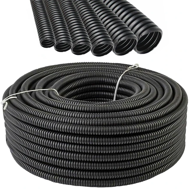 Alt view image 2 of 3 - 1.5" Polypropylene Non-Slit Wire Loom Corrugated Flexible Conduit - 25 Feet - Black