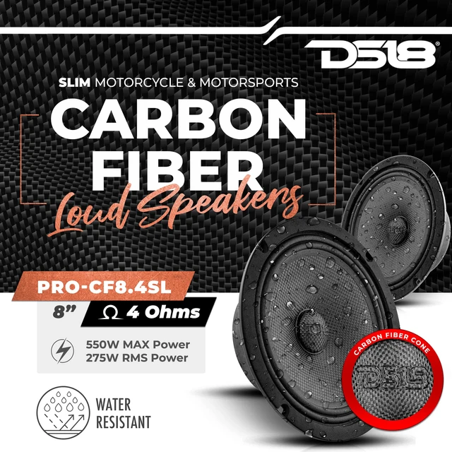 Alt view image 2 of 7 - PRO-CF8.4SL 8" Shallow Carbon Fiber Water Resistant Cone Mid-Bass Loudspeaker 275 Watts Rms 4-Ohm - Great Speaker for Motorcycles and Powersports