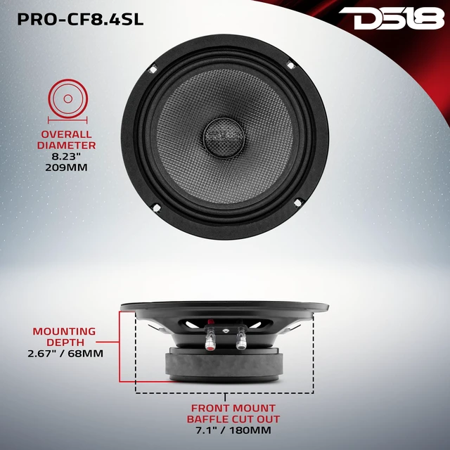 Alt view image 4 of 7 - PRO-CF8.4SL 8" Shallow Carbon Fiber Water Resistant Cone Mid-Bass Loudspeaker 275 Watts Rms 4-Ohm - Great Speaker for Motorcycles and Powersports