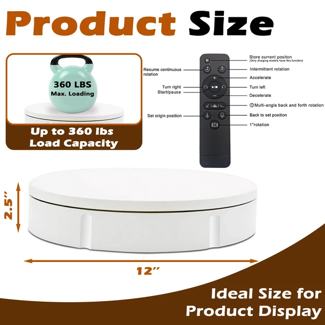 Alt view image 3 of 6 - Rotating Platform 12Inch/360lbs Capacity, 360 Degree Rotating Display Stand, Rotating Turntable for Photography, Remote Motorized Electric Turntable with 5 Colour Surface Covers and Carry Bag