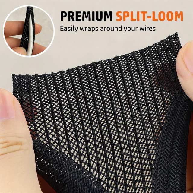 Alt view image 2 of 7 - Braided Split-Sleeve Wire Loom for High-Temperature Automotive Harness and Home Cable Management 25 feet (1")