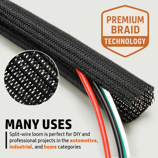 Alt view image 3 of 7 - Braided Split-Sleeve Wire Loom for High-Temperature Automotive Harness and Home Cable Management 25 feet (1")