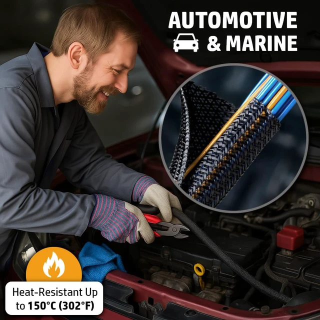 Alt view image 4 of 7 - Braided Split-Sleeve Wire Loom for High-Temperature Automotive Harness and Home Cable Management 25 feet (1")