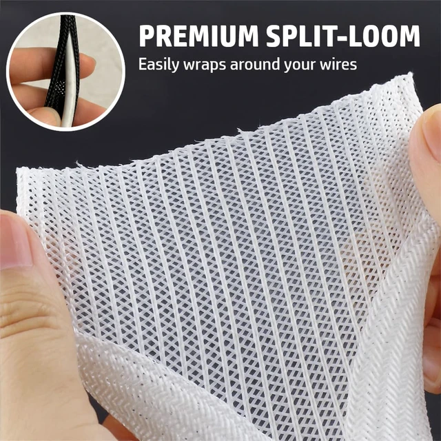 Alt view image 2 of 6 - Braided Split-Sleeve White Wire Loom for High-Temperature Automotive Harness and Home Cable Management 25 feet (1")