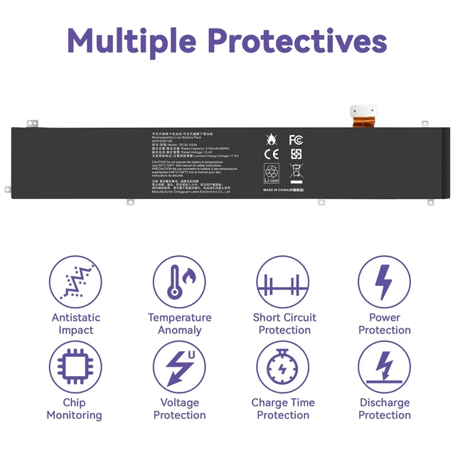 Alt view image 3 of 7 - RC30-0248 Battery Replacement for Razer Blade Advanced 15 2018 2019 2020 2021 RTX 2060 2070 2080 RZ09-02385 RZ09-02386 RZ09-02386E92 RZ09-02486 RZ09-02886 RZ09-02887 RZ09-0301 RZ09-03135 4ICP4/55/162