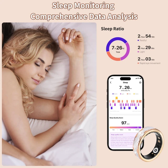 Alt view image 6 of 7 - Smart Ring for Women-Men,Tracks Heart Rate, Sleep, SpO2, HRV. 128 Sports Modes, IP68 Waterproof, Gesture Control, No Subscription, iOS & Android Compatible (9)