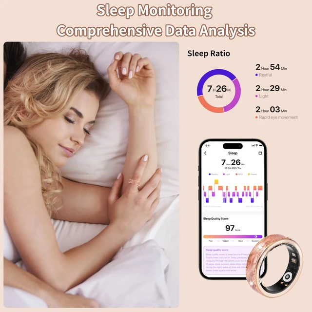 Alt view image 6 of 7 - Smart Ring for Women-Men,Health-Fitness Tracker with Heart Rate, Sleep Monitor, Blood Oxygen, HRV, 128 Sports Modes, IP68 Waterproof, Gesture Control, No Subscription Fee,with iOS & Android (7)