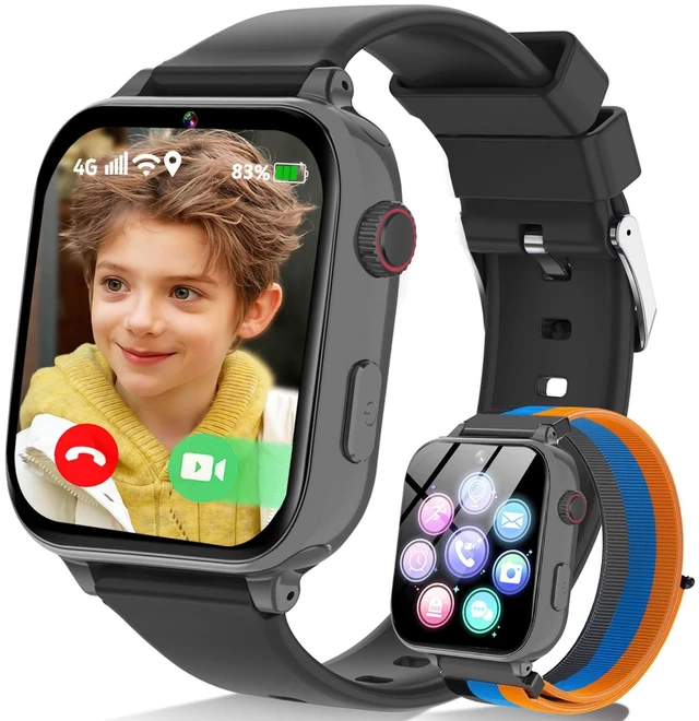 Main image of 4G Kids Smart Watch Phone GPS, Smartwatch for Boys Girls Ages 4-12 Years with Video Call Chat Class Mode SOS Camera Alarm Games Parental App Touch Watch Gifts for Children (Includes SIM Card) Grey