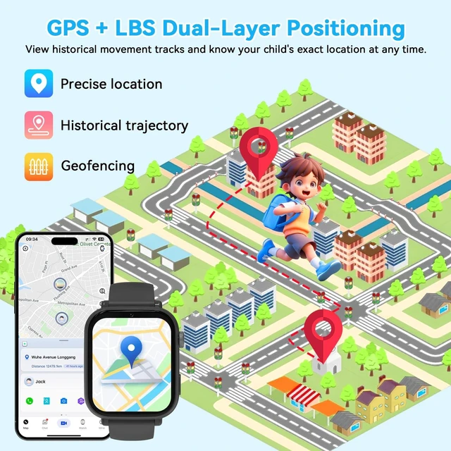 Alt view image 3 of 7 - 4G Kids Smart Watch Phone GPS, Smartwatch for Boys Girls Ages 4-12 Years with Video Call Chat Class Mode SOS Camera Alarm Games Parental App Watch Gifts for Children (Includes SIM Card),Jet Black