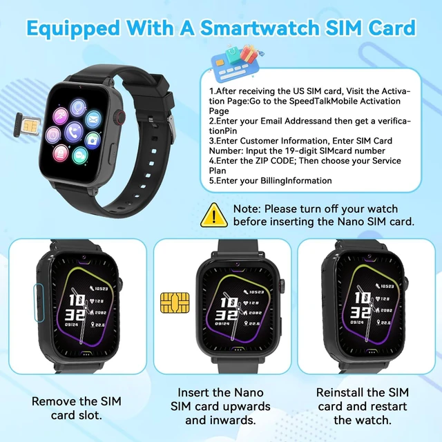 Alt view image 7 of 7 - 4G Kids Smart Watch Phone GPS, Smartwatch for Boys Girls Ages 4-12 Years with Video Call Chat Class Mode SOS Camera Alarm Games Parental App Watch Gifts for Children (Includes SIM Card),Jet Black