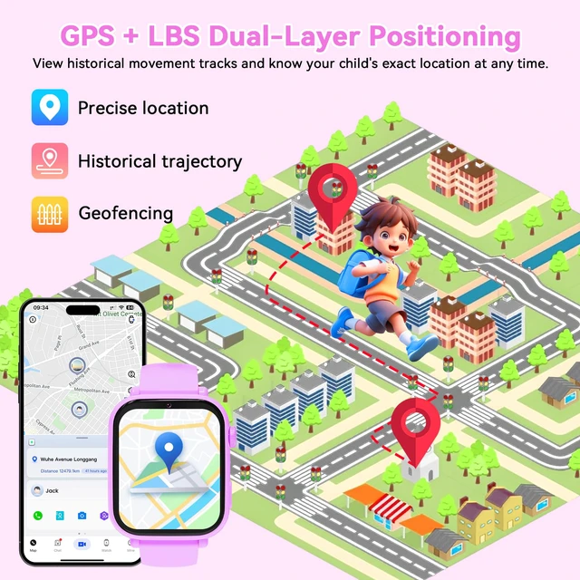Alt view image 3 of 7 - 4G Kids Smart Watch Phone GPS, Smartwatch for Boys Girls Ages 4-12 Years with Video Call Chat Class Mode SOS Camera Alarm Games Parental App Touch Watch Gifts for Children (Includes SIM Card) Purple