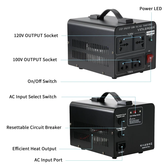 Alt view image 6 of 6 - 1000W US 120V to 100V JP Japan Voltage Converter Step Down/Up Transformer Ideal for Japanese turntable/rice cooker/mochi maker/player/cassette deck/heater/dehumidifier/slot machine, etc