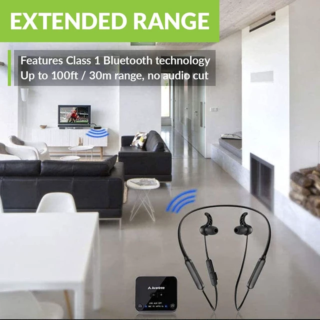Alt view image 4 of 7 - HT4186 - Wireless Neckband Headphones for TV Plug-and-play TV listening set with Bluetooth transmitter, optical, RCA, and AUX support, plus low-latency audio