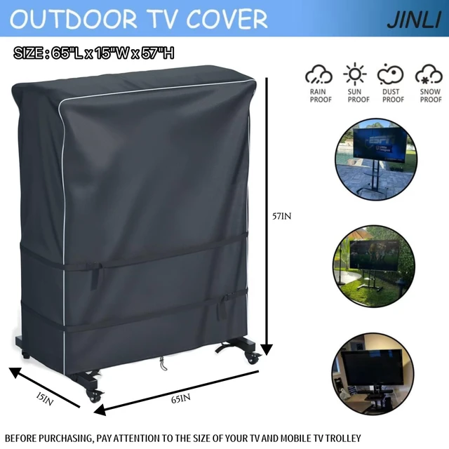 Alt view image 2 of 7 - 65-70 inch outdoor TV trolley cover, courtyard TV cover, Oxford fabric waterproof and dustproof, triple windproof design, compatible with rolling/mobile stand