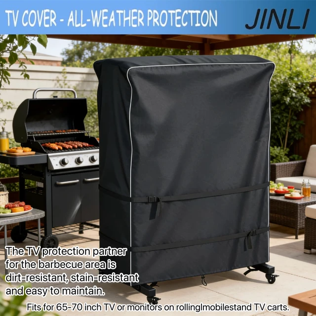 Alt view image 4 of 7 - 65-70 inch outdoor TV trolley cover, courtyard TV cover, Oxford fabric waterproof and dustproof, triple windproof design, compatible with rolling/mobile stand