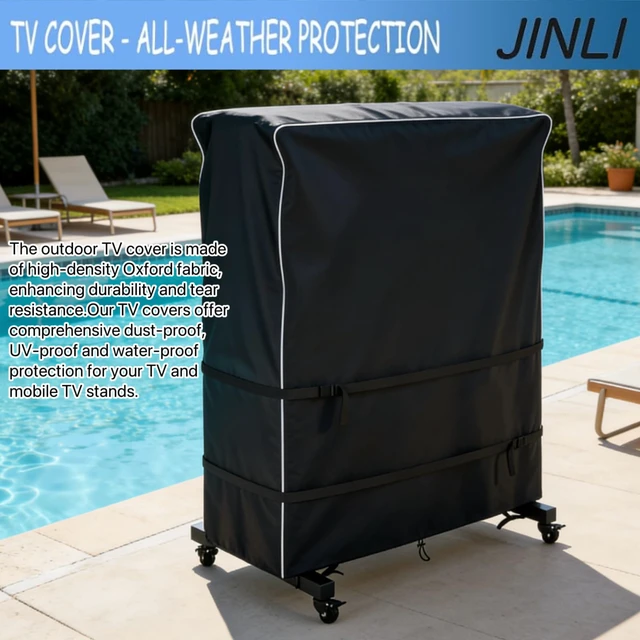 Alt view image 5 of 7 - 65-70 inch outdoor TV trolley cover, courtyard TV cover, Oxford fabric waterproof and dustproof, triple windproof design, compatible with rolling/mobile stand
