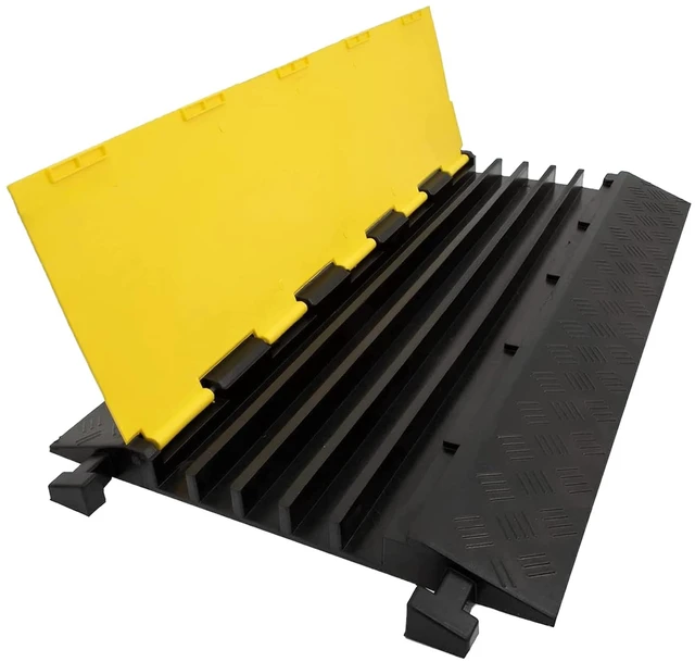 Main image of Cable Ramp 1 Pack of 5 Channel PVC Rubber Cable Protector,18000lbs Capacity Heavy Duty Speed Bumps Hose Cord Channel Protector Ramps for Wire/Hose/Pipe Hider Driveway Outdoor