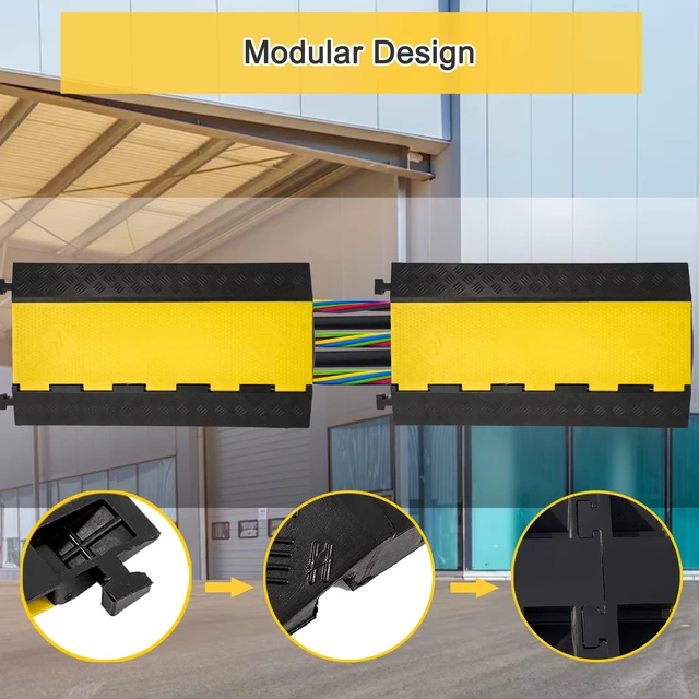 Alt view image 3 of 7 - Cable Ramp 1 Pack of 5 Channel PVC Rubber Cable Protector,18000lbs Capacity Heavy Duty Speed Bumps Hose Cord Channel Protector Ramps for Wire/Hose/Pipe Hider Driveway Outdoor