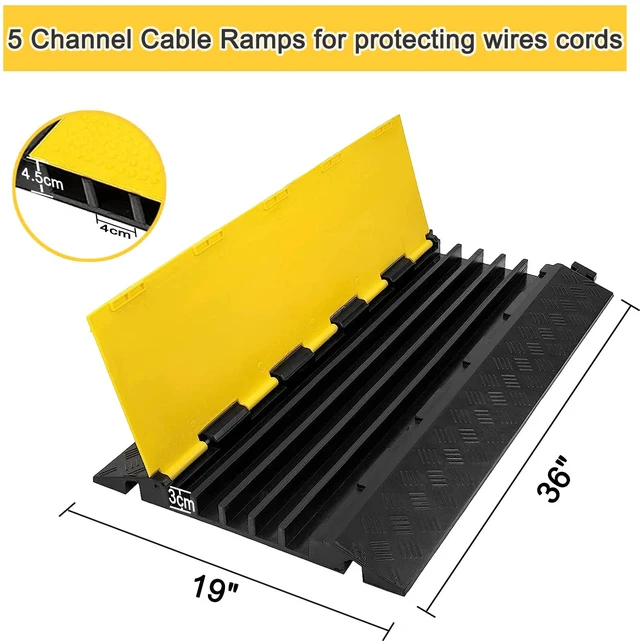 Alt view image 6 of 7 - Cable Ramp 1 Pack of 5 Channel PVC Rubber Cable Protector,18000lbs Capacity Heavy Duty Speed Bumps Hose Cord Channel Protector Ramps for Wire/Hose/Pipe Hider Driveway Outdoor