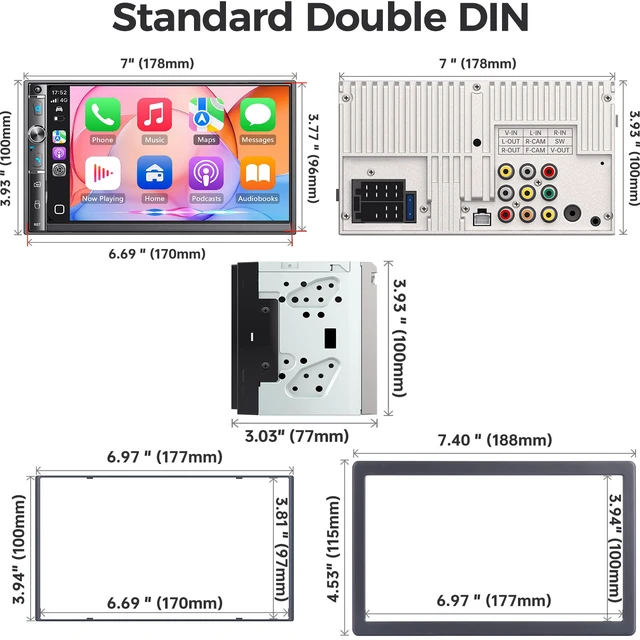 Alt view image 7 of 7 - 7-Inch Double Din Car Radio Wireless CarPlay and Android Auto 240W 4.1CH DSP, Bluetooth Hands-Free, Steering Wheel Control, Subwoofer RCA, FM/AM, Mirror Link, HD Backup Camera
