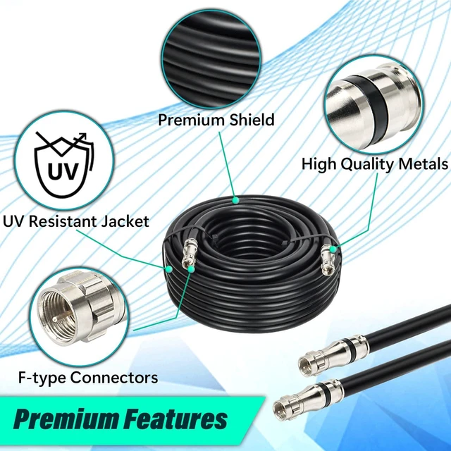 Alt view image 4 of 6 - RG11 Coaxial Cable 100ft,Low Loss 14AWG RG11 Coax Cable 75ohm with F Type Connector High Definition for CATV,Satellite Dish,VHF/UHF,Radio,TV Antennas