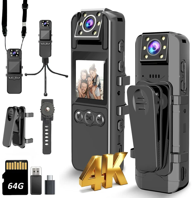 Main image of Body Camera with Audio and Video Recording, Unltra 4K Body Cam with 180° Rotating Lens, 6HR Battery, IR Cut Auto Night Vision, 64GB Body Worn Camcorder Personal Civilians Police Law Enforcement