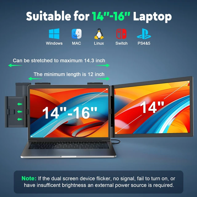 Alt view image 2 of 7 - Laptop Screen Extender, 14" 1080P IPS Laptop Monitor Extender for 14"-16" Laptops, with USB-C/HDMI Port, Plug and Play Portable Monitor for Windows/Mac/Android/Switch/PS5