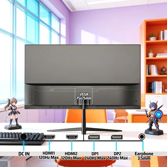 Alt view image 2 of 7 - 24.5 240Hz Gaming Monitor, Curved FHD 1920 x 1080P, Support 120% sRGB, AMD FreeSync, 1MS MPRT,Low Motion Blur, Wall Mount Installs Compatible, for Office and Games(HDMI 2.0&DP 1.4)Black