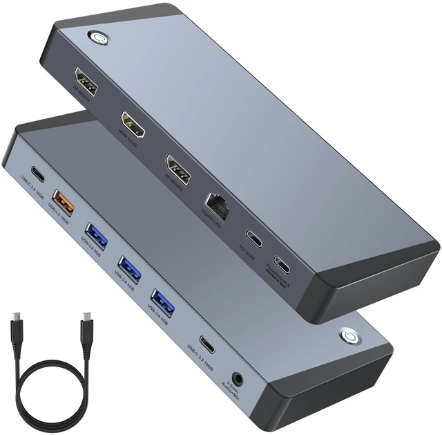 Main image of 13-in-1 Laptop Docking Station 3 Monitors for Mac and Windows, USB C Hub with Triple 4K@60Hz (2DP+1HDMI), 100W PD Charging, One-Click Screen Off Switch, 10Gbps Data, Gigabit LAN, for Office and Gaming