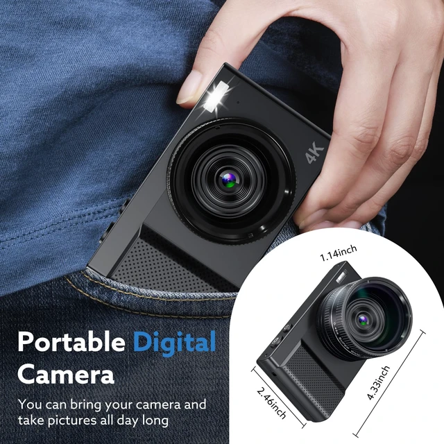 Alt view image 6 of 7 - 4K Digital Camera, 64MP Vlogging Camera for Photography with 3'' 180°Flip Screen,Macro and Wide-Angle Lenses,16X Vlogging Camera for YouTube with 64GB Micro SD Card for Beginner