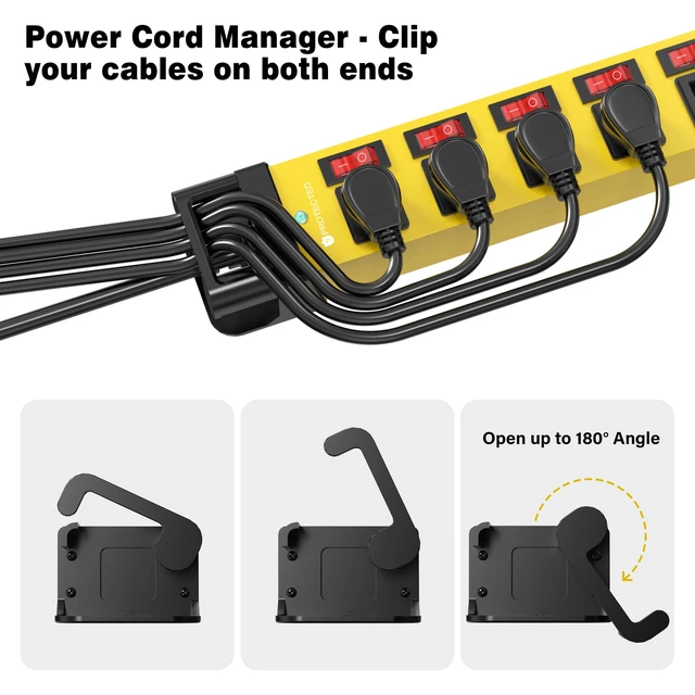 Alt view image 3 of 7 - 8 Outlet Power Strip with Individual Switches Cord Manager 1200J 25FT Wall Mount Heavy Duty Power Strip Home Office Garage Industrial Workbench