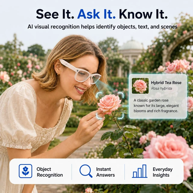 Alt view image 6 of 7 - AI Smart Glasses with Camera Stabilization - 8MP POV Video Recording, Real-Time AI Translation, Smart Assistant, Dual-Mic Noise Canceling for Travel & Meetings - Anti-Blue Light, Beige Frame