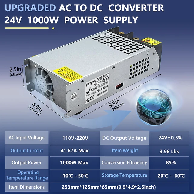 Alt view image 2 of 7 - 110V AC to DC 24V Converter 120V to 24V 42A 1000W Power Supply 42A 1000W Switching Power Supply for LED Strip Motor Pump CCTV Camera System Car Stereo 3D Printer