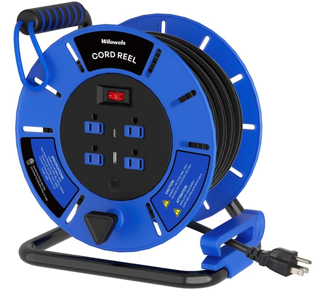 Main image of 80 FT Retractable Extension Cord Reel, 14AWG Heavy Duty Power Cord with 4 Grounded Outlets, USB-A & USB-C Ports, 13A 1625W, Portable Hand Crank for Indoor Outdoor Use, ETL Listed U80ACR06